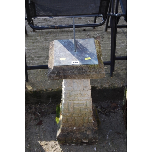 754 - COPPER SUNDIAL ON STONEWARE PILLAR