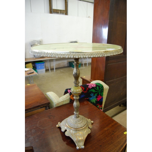 558 - RETRO BRASS WINE TABLE WITH ONYX STYLE TOP