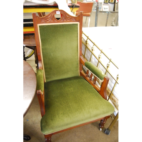 564 - EDWARDIAN UPHOLSTERED HIGH BACK ARMCHAIR