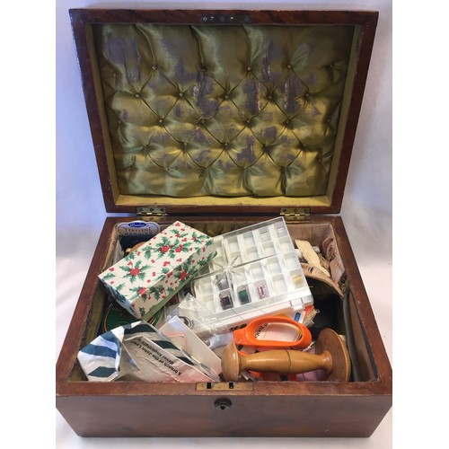 119 - 19TH CENTURY WALNUT SEWING BOX & ACCESSORIES