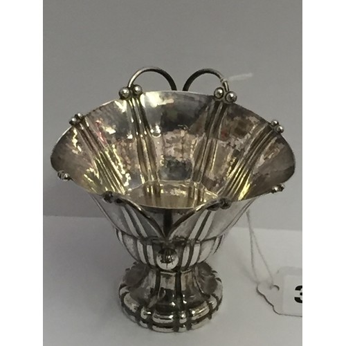 330 - GEORG JENSEN SILVER CREAM AND SUGAR WITH RIBBED & BALL DECORATION, DOUBLE SILVER WIRE LOOPED HANDLES... 