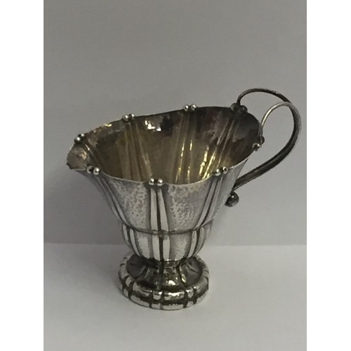 330 - GEORG JENSEN SILVER CREAM AND SUGAR WITH RIBBED & BALL DECORATION, DOUBLE SILVER WIRE LOOPED HANDLES... 