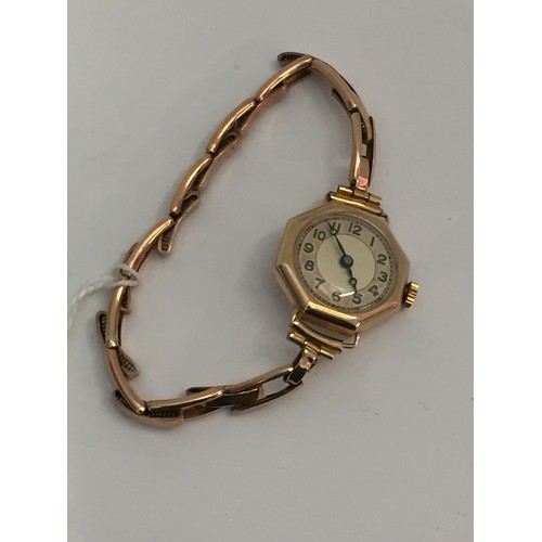 352 - 9CT GOLD LADIES WRISTWATCH WITH EXPANDING BRACELET STRAP AND FINE 9CT GOLD BRACELET