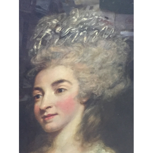 473 - 19TH CENTUTRY OIL PORTRAIT OF A LADY IN LACE DRESS, IN EMBOSSED GILT FRAME, 61CM X 75CM