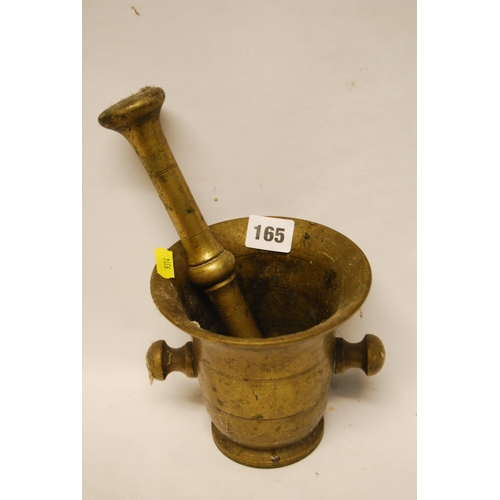 165 - 19TH CENTURY BRONZE PESTLE & MORTAR