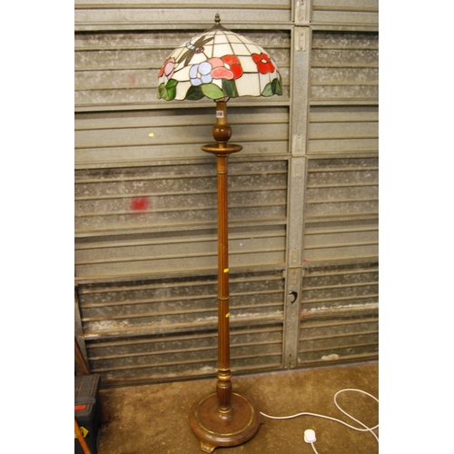 172 - MAHOGANY STANDARD LAMP WITH TIFFANY DRAGONFLY LAMP SHADE