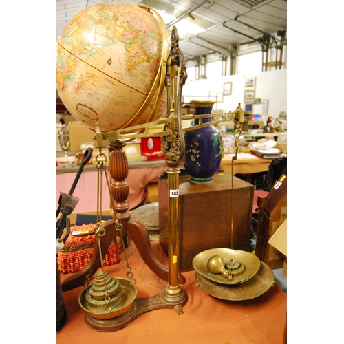 182 - LARGE 19TH CENTURY SET OF BRASS BEAM SCALES & WEIGHTS (82CM)