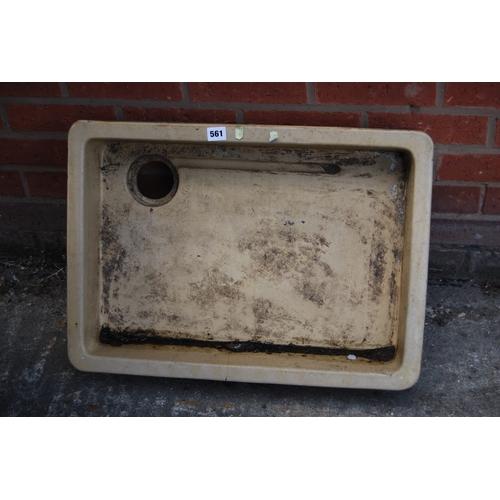 561 - VINTAGE STONEWARE SINK WITH RIBBED SIDES