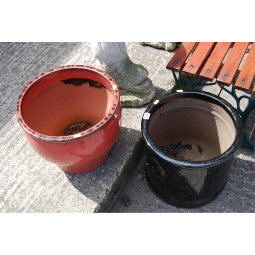 566 - 2 LARGE GLAZED PLANTERS