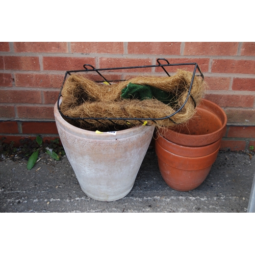 569 - LARGE TERRACOTTA PLANTER & 3 POTS