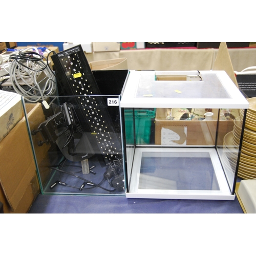 216 - 2 MODERN GLASS FISH TANKS WITH ACCESSORIES