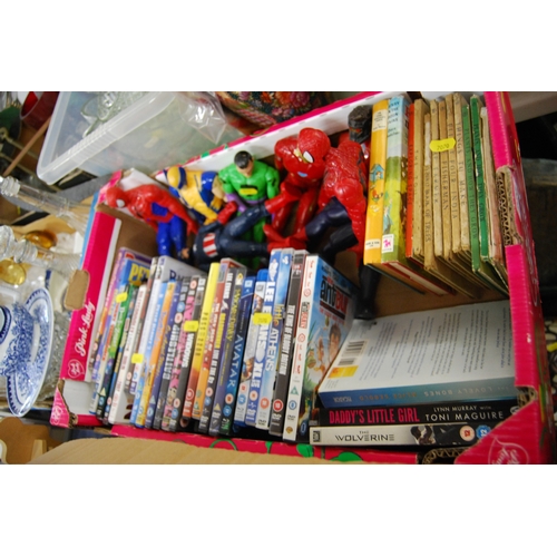 226 - 7 VARIOUS MARVEL ACTION FIGURES, DVDs, ETC
