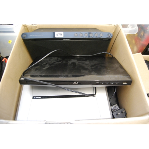 478 - EPSON PRINTER, CANON PRINTER, SONY PERSONAL AUDIO DOCKING SYSTEM, TOSHIBA BLU RAY DISC PLAYER