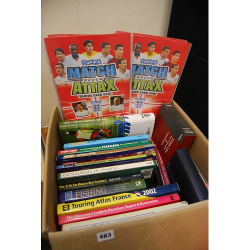 483 - 2 TOPPS MATCH ATTAX TRADING CARD ALBUMS (APPROX 350 CARDS) AND QUANTITY OF BOOKS