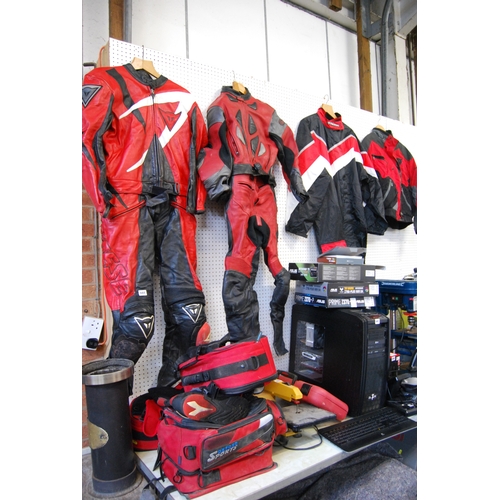 488 - QUANTITY OF MOTORCYCLE LEATHERS, BOOTS, PANNIERS, ETC