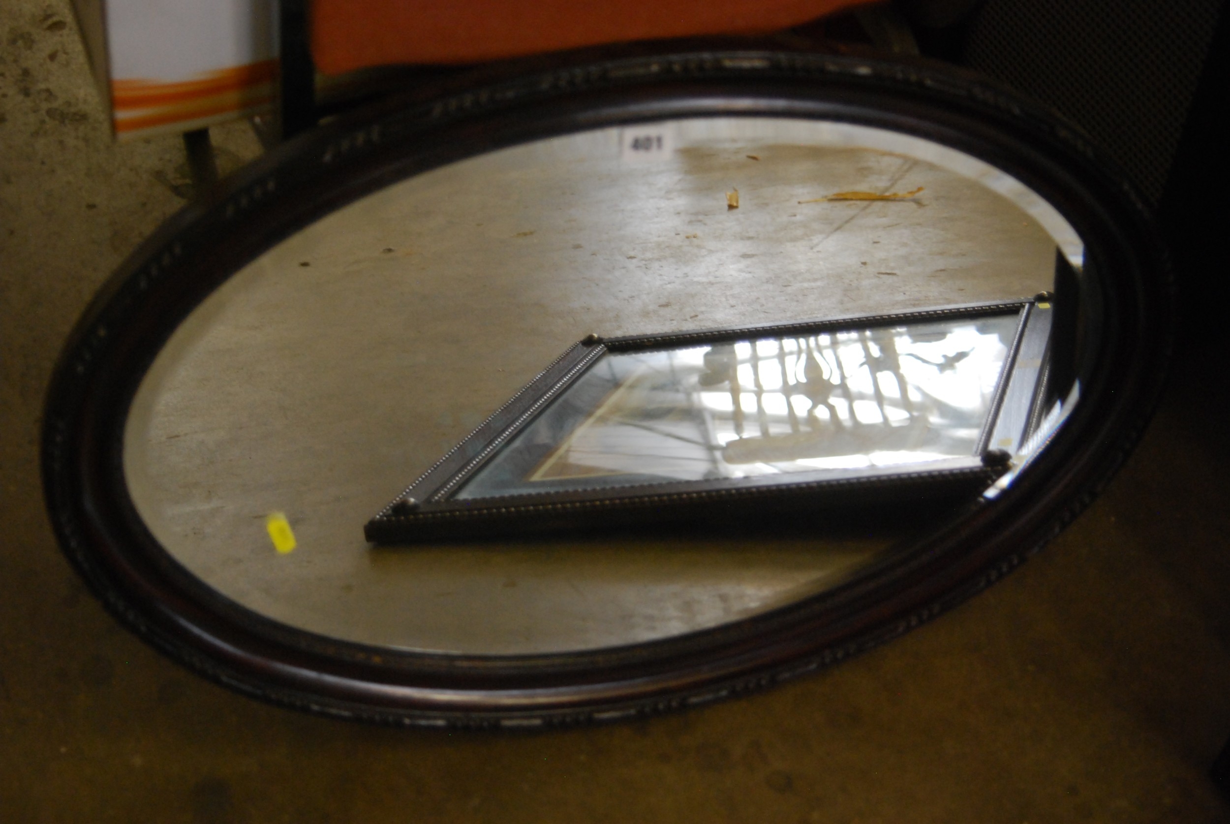 EDWARDIAN OVAL BEVELLED WALL MIRROR IN CARVED BEADED FRAME