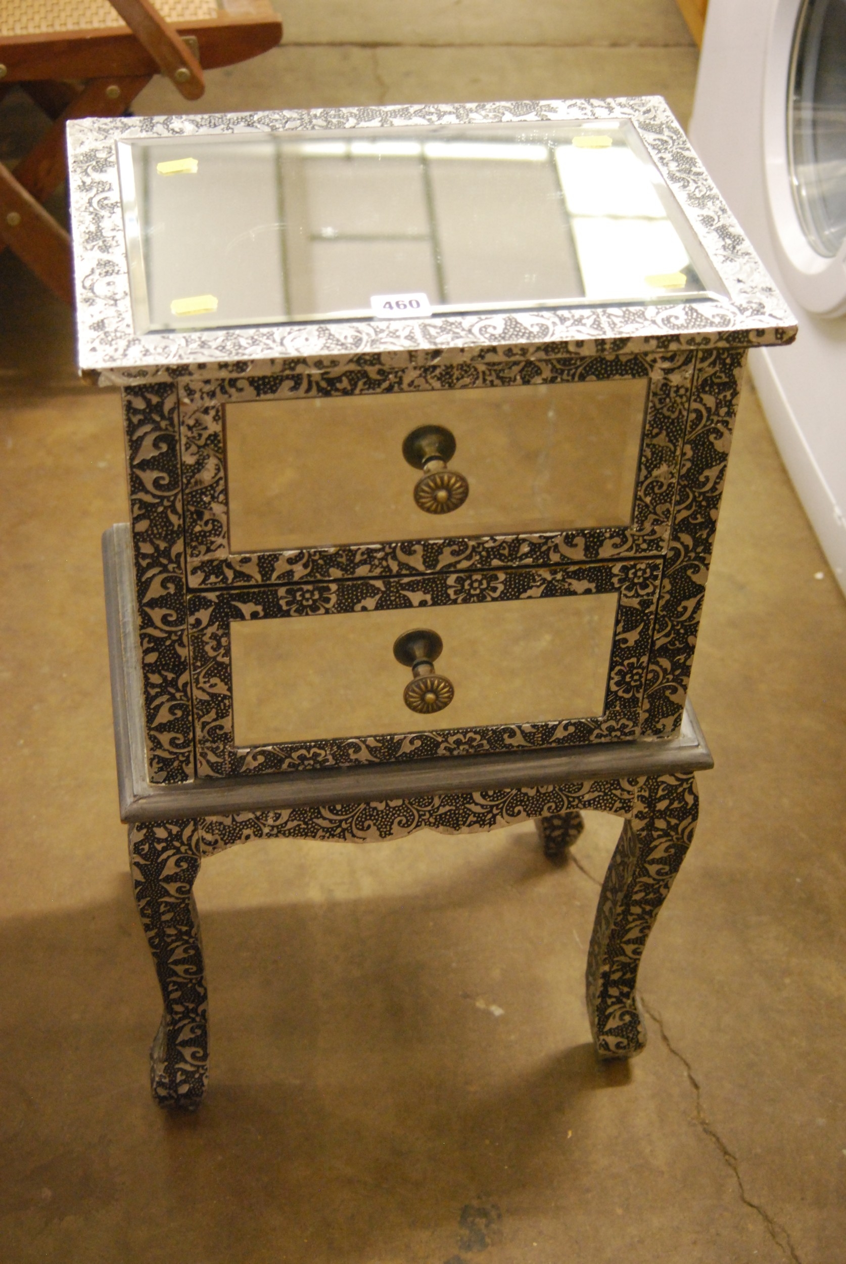 MODERN METAL COVERED BEDSIDE TABLE FITTED 2 DRAWERS WITH BEVELLED ...