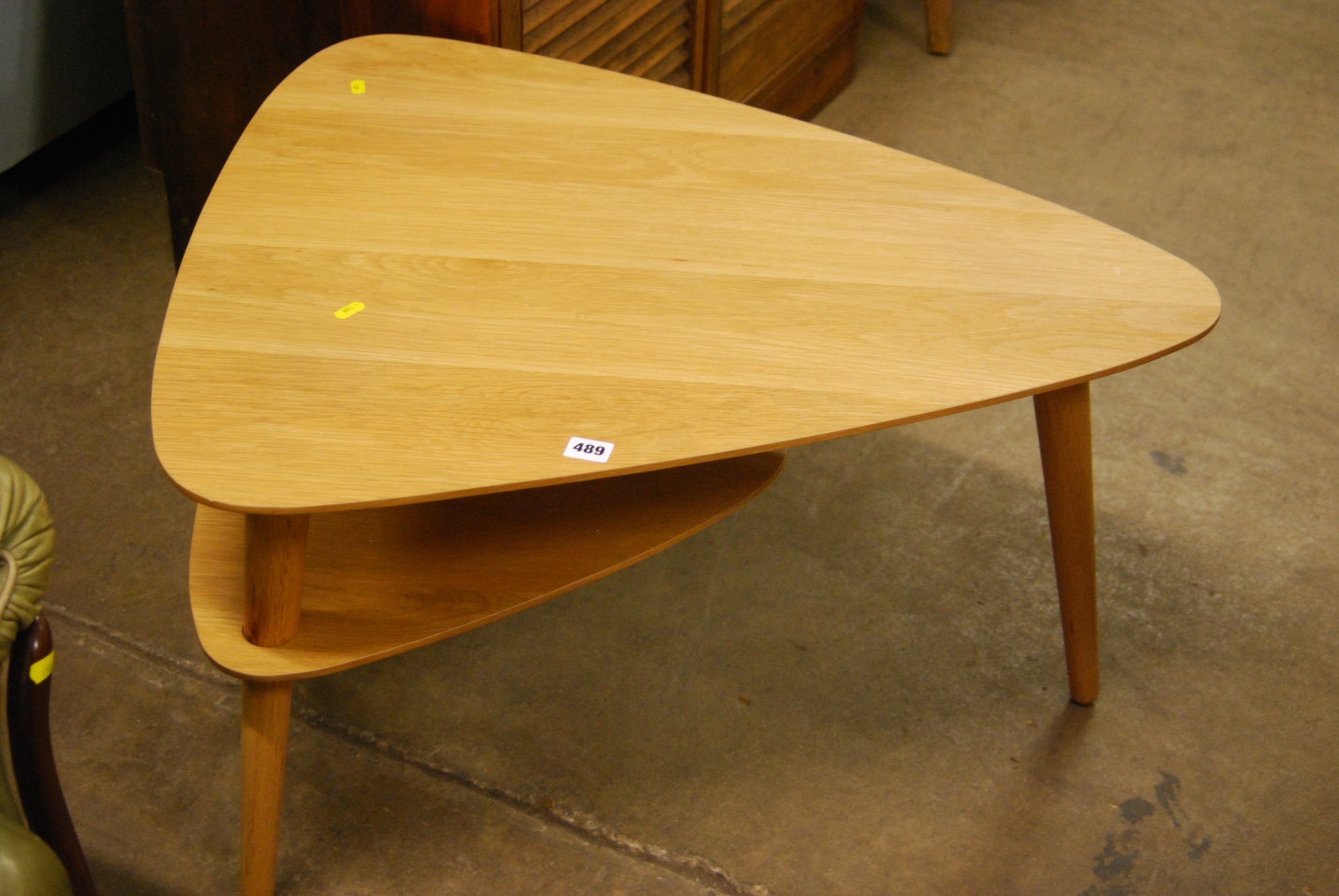 RETRO LIGHT OAK KIDNEY SHAPED 2 HEIGHT COFFEE TABLE