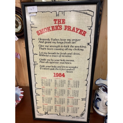 147 - Smokers prayer (1984 Calendar) framed on Irish linen