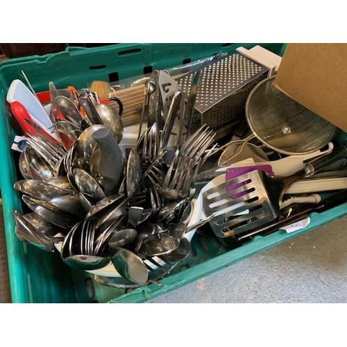6 - Box lot, large selection of cutlery + cooking implements