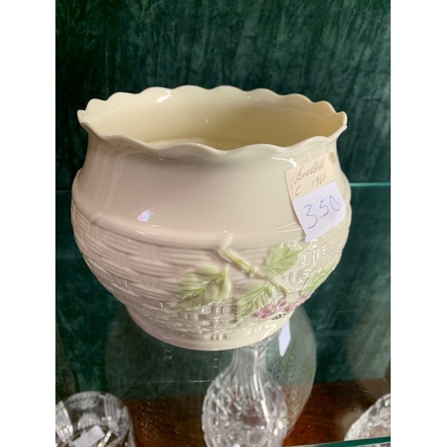 350 - Belleek, floral basket design, flower pot