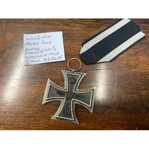 437 - Original WW1 Iron Cross 2nd Class marked W +S on ring for Wagner and Sohn Berlin with original ribbo... 