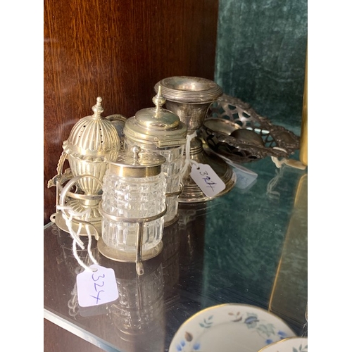 324 - 4 pieces including Birmingham silver candlestick, silver snuff n]box, Birmingham 1928 silver bon bon... 