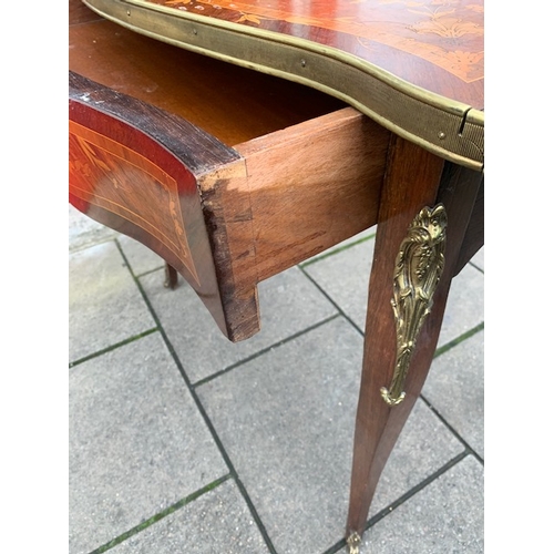 225 - Magnificent French inlaid side table, with drop leaf's and gilt ormolu to the edges and feet