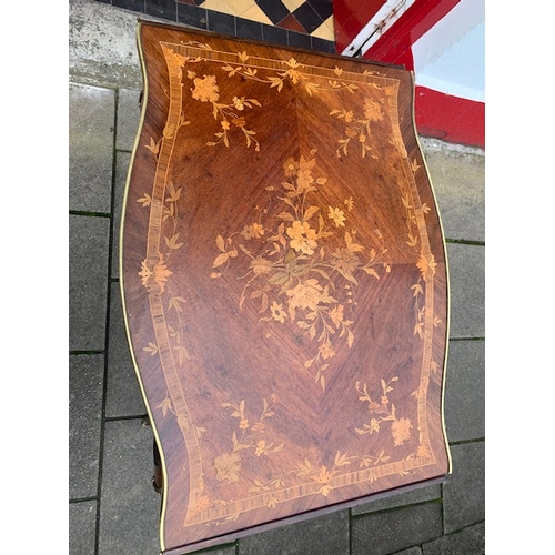 225 - Magnificent French inlaid side table, with drop leaf's and gilt ormolu to the edges and feet