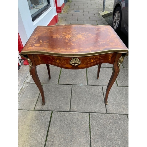 225 - Magnificent French inlaid side table, with drop leaf's and gilt ormolu to the edges and feet