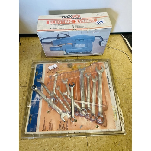 119 - Blackspur electric sander and set of Draper spanners