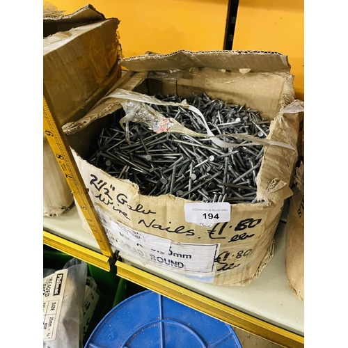 194 - 2.5'' galvanised wire nails, large box