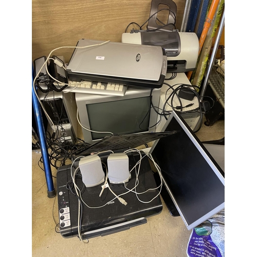 256 - Lot of computer equipment, copiers, printers, screens and tv screens