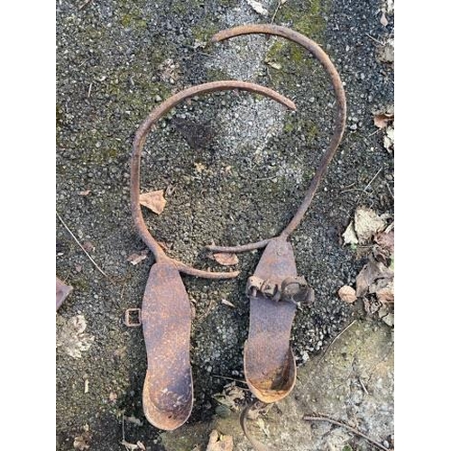 Pair of antique electric pole climbing shoes