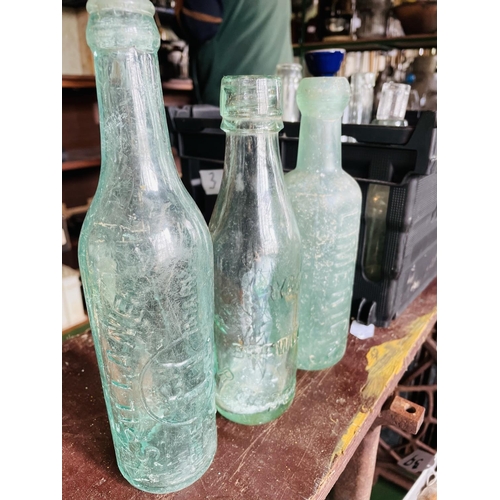 3 - Box of antique glass bottles including Spillane Limerick, Toomey Limerick and Perry Rathdowney