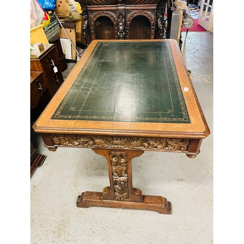 158 - Large Georgian heavily carved library table with 2 drawers, 30'' x 48'' w x 30'' h