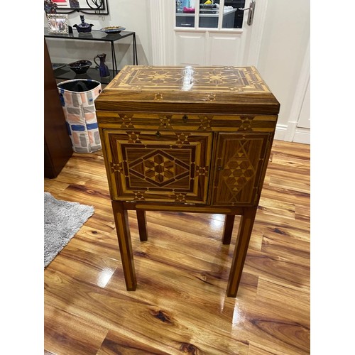 100a - Magnificent inlaid jewelry cabinet on four legs with multiple compartments, 530mm W x 363mm D, x 955... 