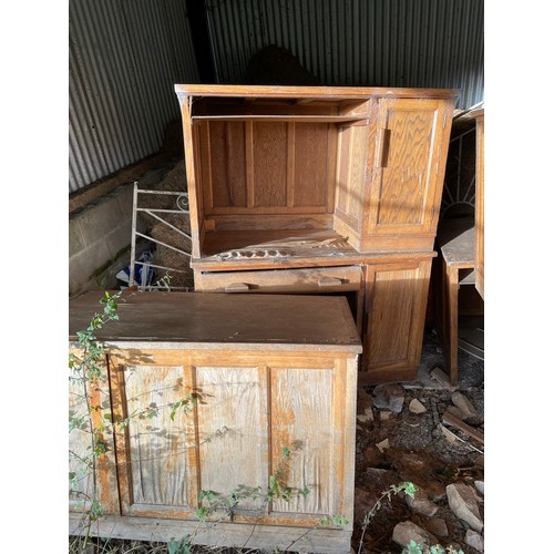 60b - A collection of 3 vintage solid oak school desks