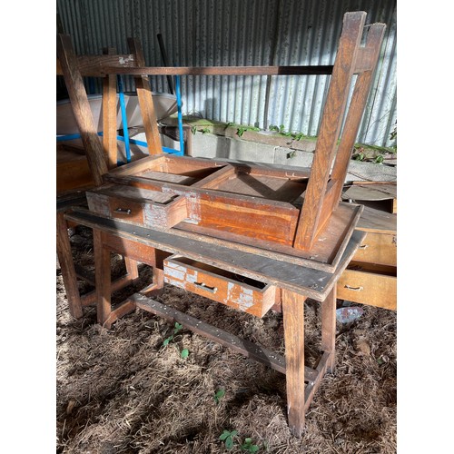 60e - A pair of solid oak vintage school desks