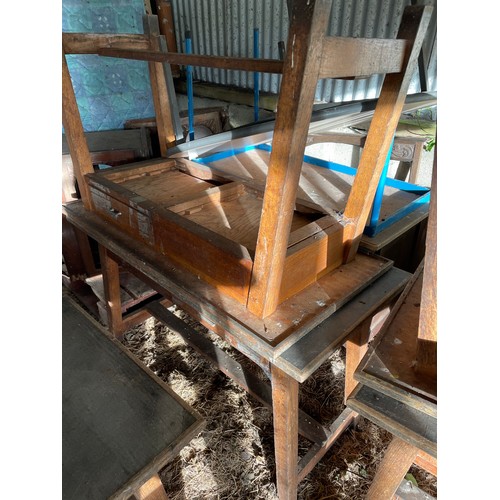 60f - A pair of solid oak vintage school desks