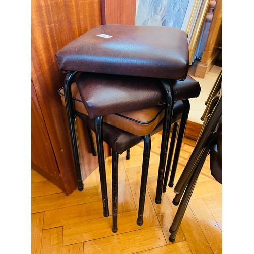 26 - 4 brown leather tubular stools