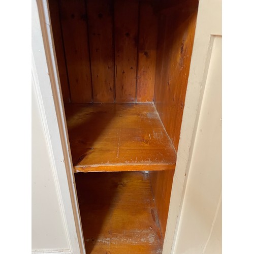 54 - Antique pitch pine 2 door cabinet with a single drawer