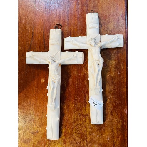 78 - 2 antique plaster crucifixes