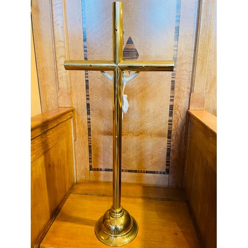 84 - Superb 28'' brass crucifix with with plaster figure