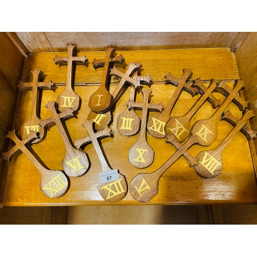 87 - A rare collection of oak crucifixes with roman numerals for stations of the cross