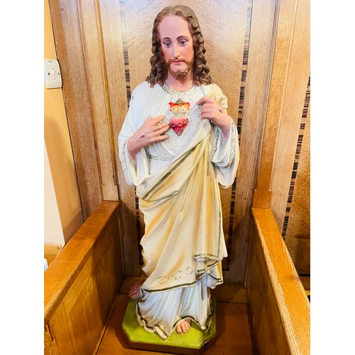 90 - Large hand painted plaster statue of the Sacred Heart, 40''h