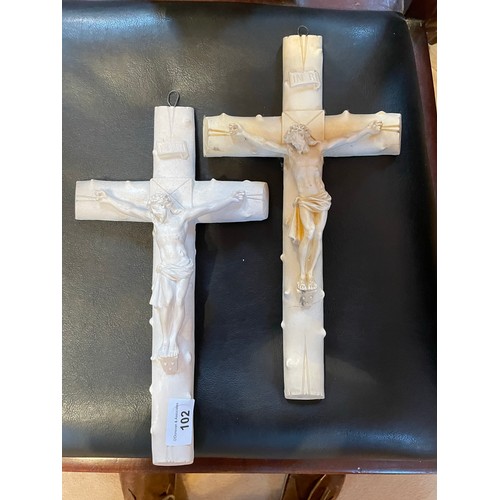 102 - 3 plaster wall hung Crucifixes