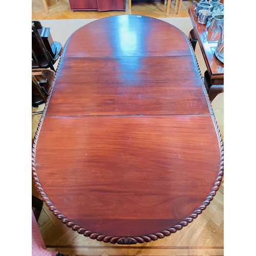 113 - Quality Irish dining table 3' 5'' x 6', extendable with ball and claw feet and sea shell motif