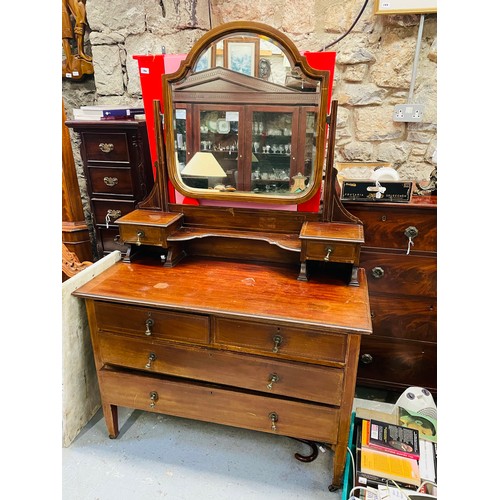 9 - Victorian mahogany inlaid dressing table mirror with beveled glass, 2 drawers over 2, 45'' w x 20'' ... 