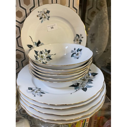 36 - 6 china dinner plates and 6 matching soup bowls